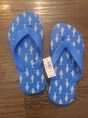 Kids Blue Shark Print Flip Flops Nrw Olf Navy Slip On Toddler 10/11